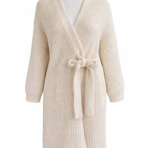 Barefoot Dreams CozyChic Ribbed Wrap Cardigan Robe Ivory Cream M